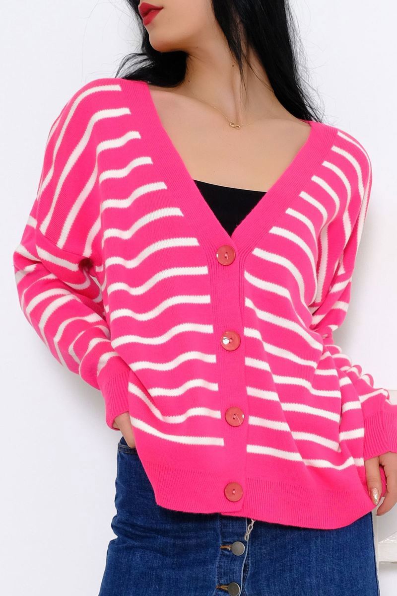 Buttoned Shabby Cardigan Pink-White - 1050.1577.