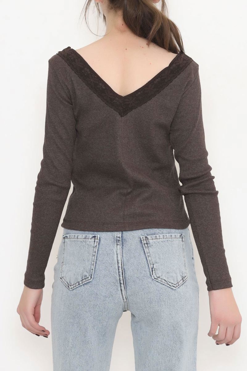 Lace V-Neck Blouse Brown - 11884.1567.