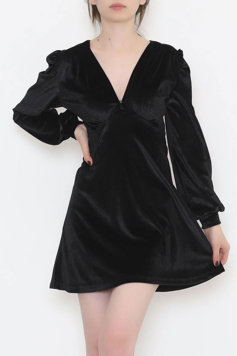 V-neck velvet dress black - 3100.1595.