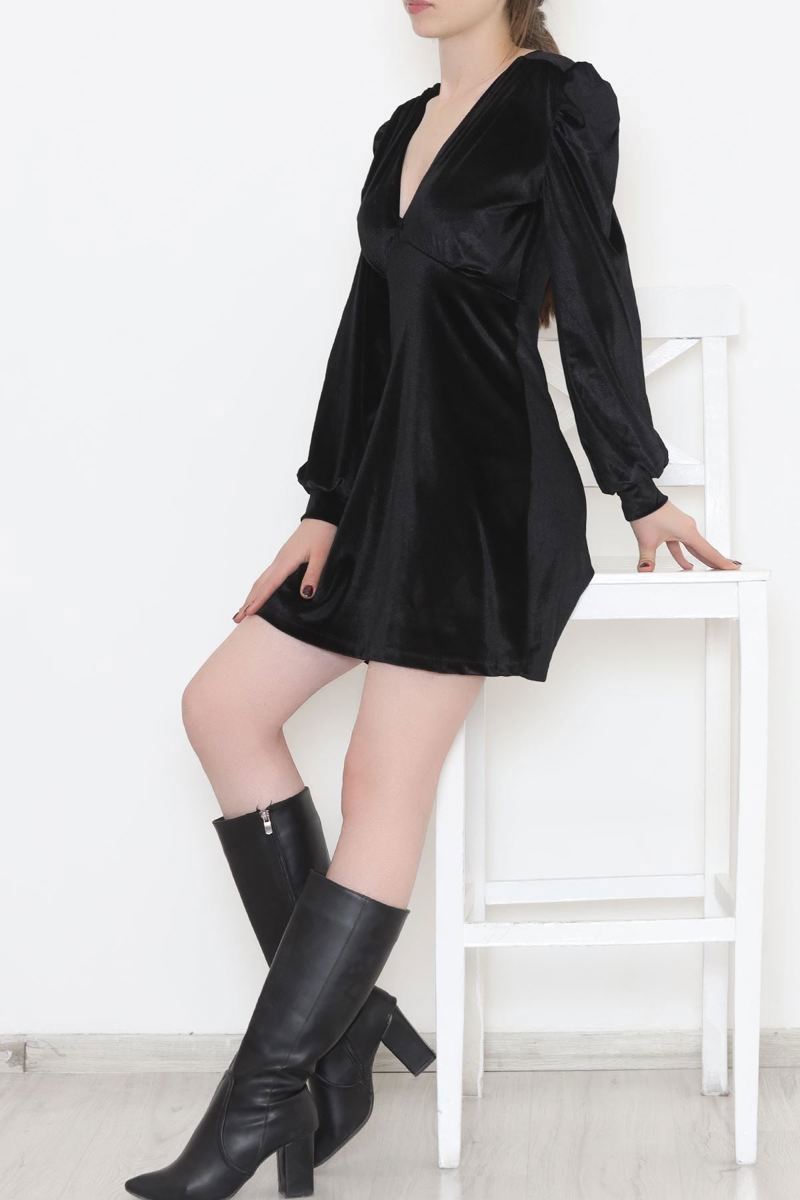 V-neck velvet dress black - 3100.1595.