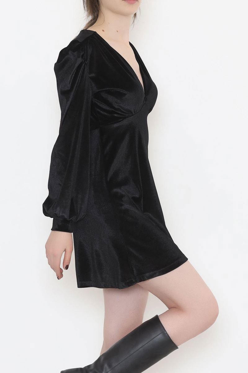 V-neck velvet dress black - 3100.1595.
