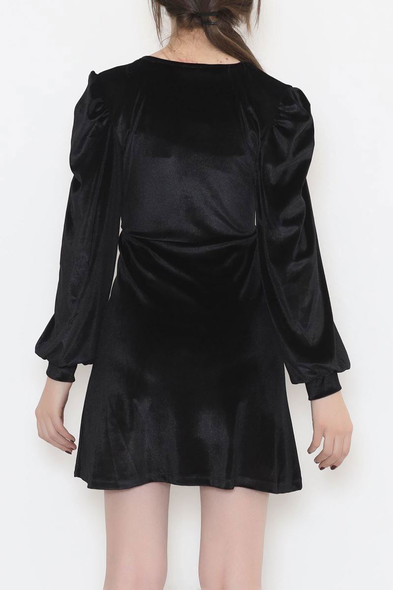 V-neck velvet dress black - 3100.1595.