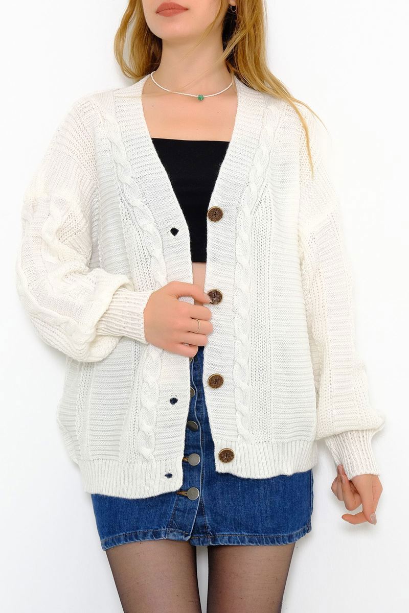 Balloon Sleeve Cardigan Ecru - 340.1577.