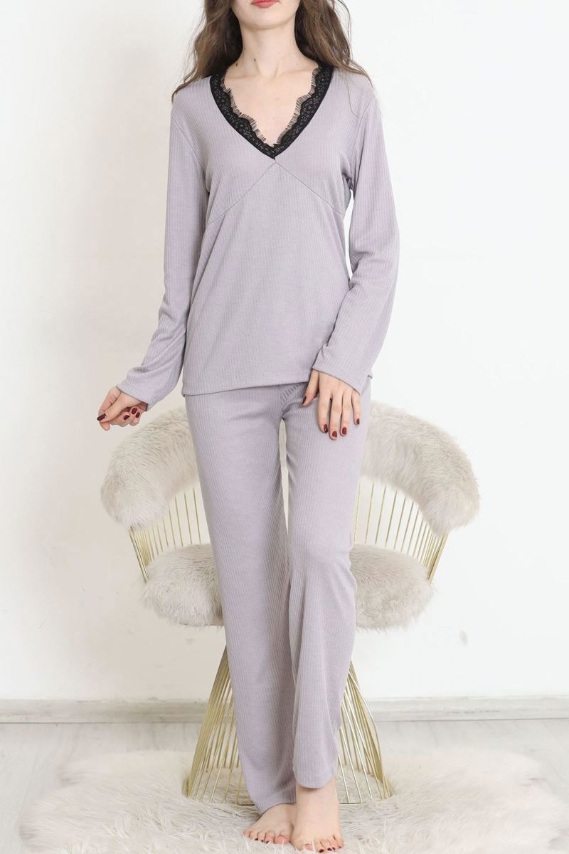 Collar Lace Polyviscose Suit Grey - 906.1287.