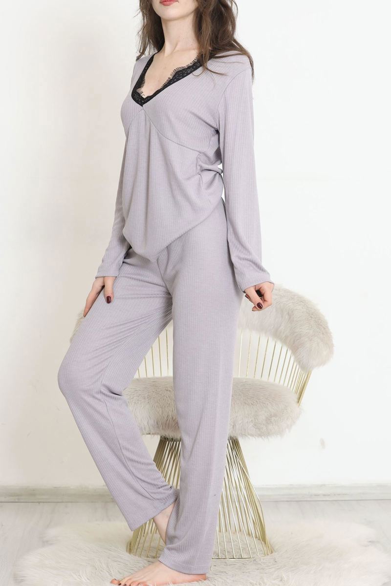 Collar Lace Polyviscose Suit Grey - 906.1287.